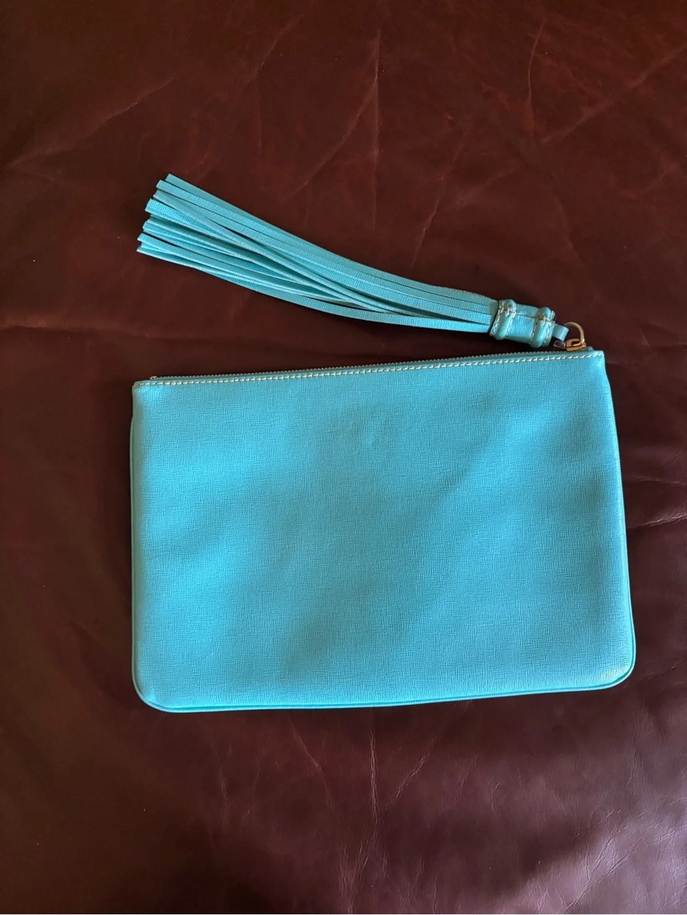 Dooney & Bourke Aqua Leather Wristlet Clutch with Tassel